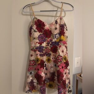 Lulu's Beige Floral Embroidered A-Line Mini Dress Multicolor